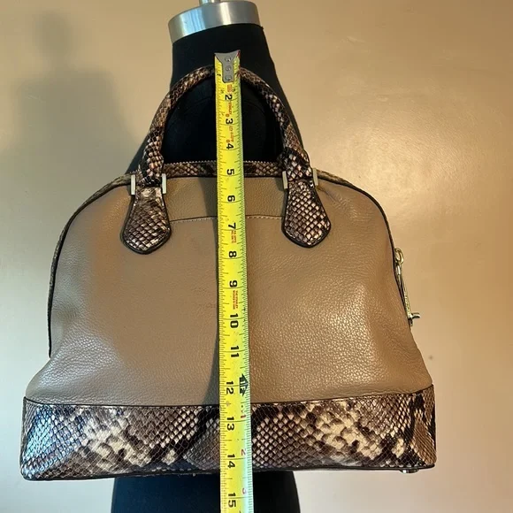 Michael Kors Smythe Khaki Small Dome Snakeskin Embossed Leather Satchel - Picture 6 of 12